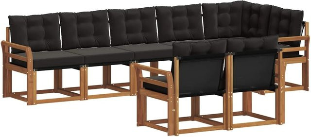 vidaXL Outdoor-Sofagarnitur 8-teilig aus Akazienholz und Textilene in Natur und Schwarz mit Kissen - Bild 1