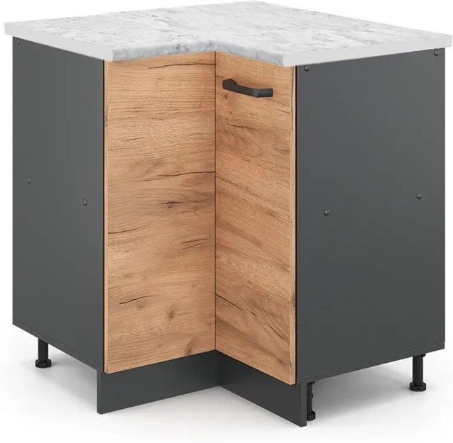 Vicco R-Line Eckunterschrank für die Küche in Eiche und Anthrazit mit Marmor-Optik - Bild 1