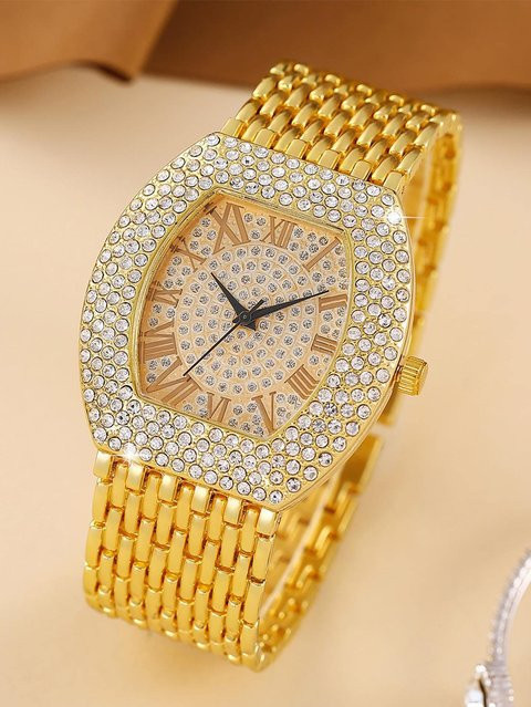 RUNERR Armbanduhr Tonneau, Gold, Diamant, Edelstahl, Quarz, Damen - Bild 1