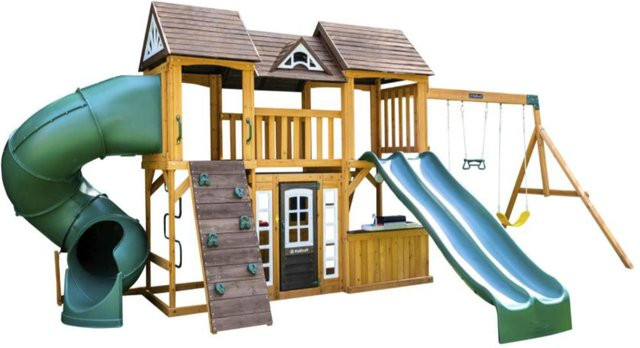 Zwerkules Spielturm Bolzo mit Rutsche und Schaukel in Natur, B/H/L: 675 x 280 x 347 cm - Bild 1