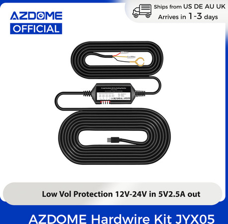 AZDOME JYX05 Dashcam Hardwire-Kit mit USB-C Anschluss und Niederspannungsschutz, Schwarz