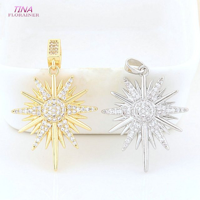 Florainer Tina Charms Anhänger, Sonne, Sternförmig, Messing, Gold, 24*29mm - Bild 1