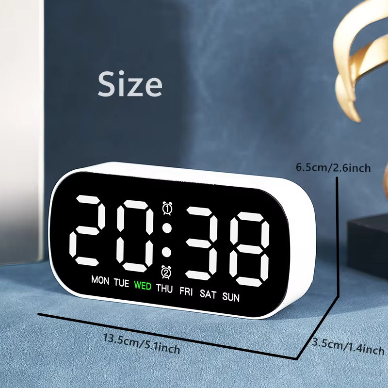 NieNie Digitaler Wecker in Weiß mit Temperatur, Datum, Dual-Alarm und 5 Helligkeitsstufen, USB-betrieben, B/T/H: 13,5 x 6,5 x 4,2 cm - Bild 5
