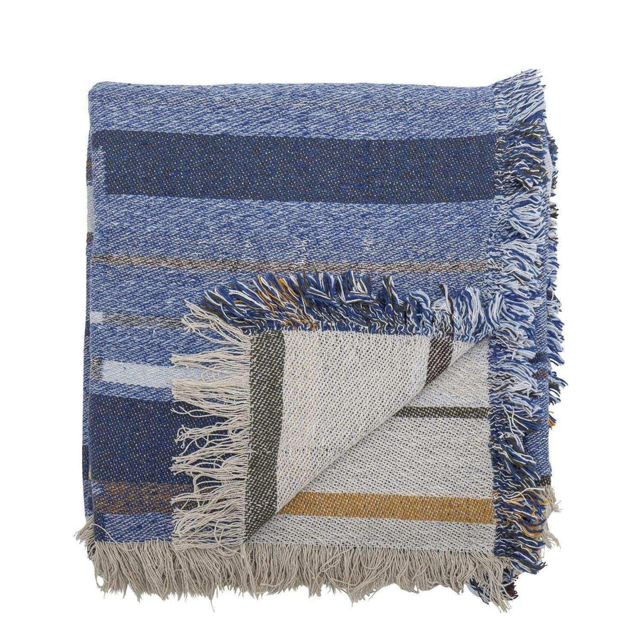 Bloomingville Plaid Toscana blau gestreift aus recycelter Baumwolle, B/T: 160 x 130 cm - Bild 1