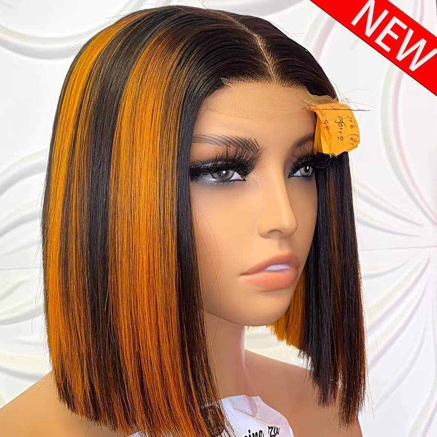 Remeluxe Highlight Bob Perücke, Glatt, 13x4 HD Transparente Lace Frontal, Echthaar, Ingwerfarben, Damen - Bild 2