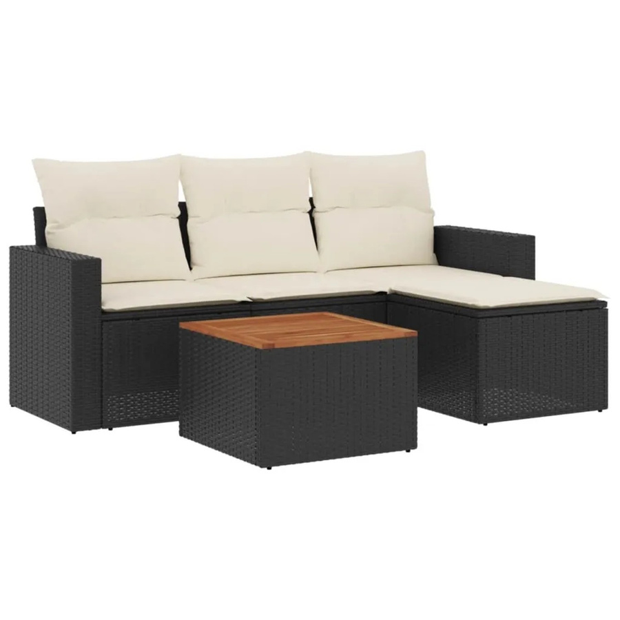 vidaXL 5-tlg Garten-Sofagarnitur in L-Form aus schwarzem PE-Rattan mit Kissen und pulverbeschichtetem Stahlgestell - Bild 2