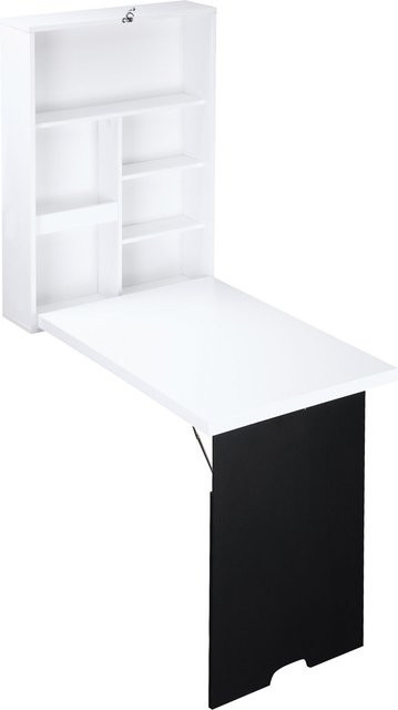 HOMCOM Wandtisch Klappschreibtisch mit 5 Fächern und Tafel in Weiß und Schwarz, B/T/H: 94,5 x 60 x 147 cm, platzsparend für dein Home Office - Bild 1