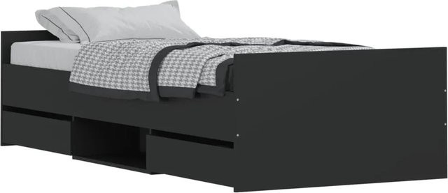 vidaXL Bettgestell mit Kopf- und Fußteil aus Kiefernholz in Schwarz, B/T/H: 90 x 190 x 93 cm - Bild 1