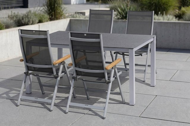 Kettler Granada Garten-Essgruppe in Silber und Anthrazit mit 4 Klappstühlen, Tisch B: 160 cm, T: 95 cm - Bild 1