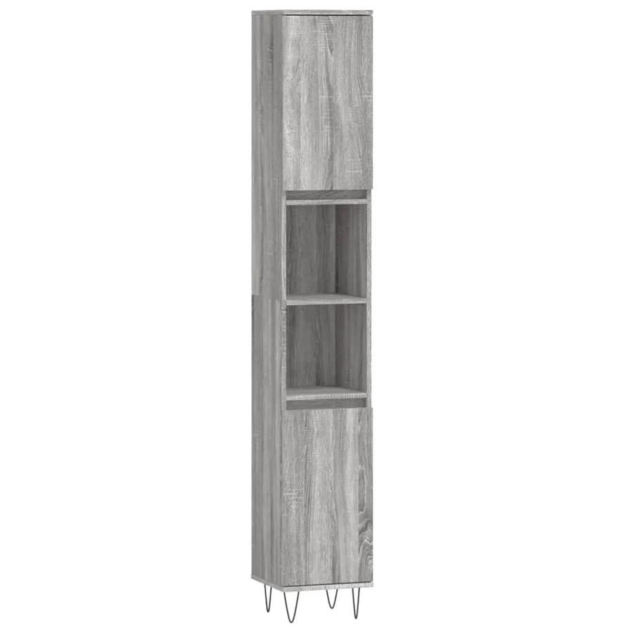 vidaXL Badschrank Grau Sonoma im industriellen Stil mit Türen und offenen Regalen, B/T/H: 30 x 30 x 190 cm - Bild 2