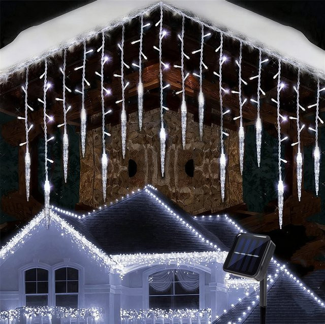 Peach Forest Solar Eiszapfen Lichterkette mit 96 LED, Wasserdichte Outdoor Dekoration in Kaltweiß für Garten und Weihnachten - Bild 1