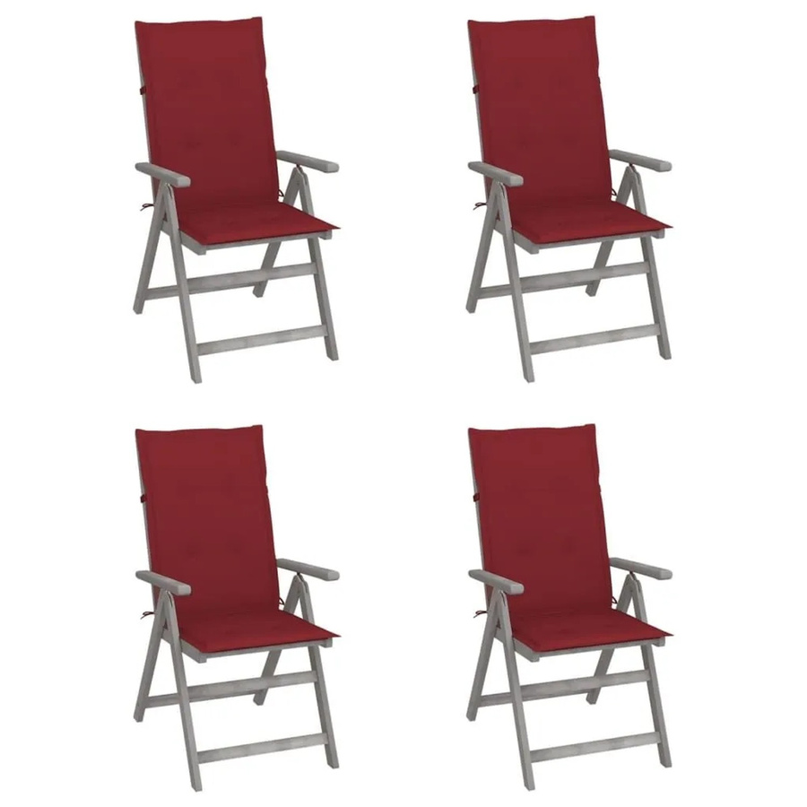 Set aus 4 vidaXL Hochlehnern aus Akazien-Massivholz mit verstellbarer Rückenlehne und Auflagen in Weinrot - Bild 2