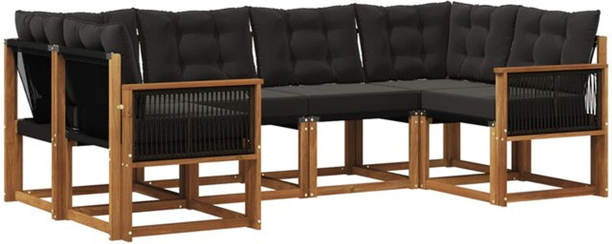 vidaXL Outdoor-Sofagarnitur aus Akazien-Massivholz mit Kissen, 6-teiliges Loungemöbel-Set in Natur und Schwarz - Bild 1