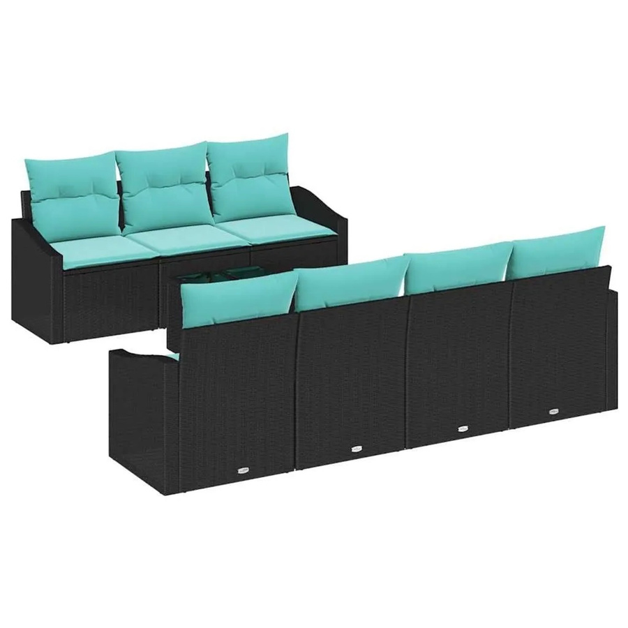 vidaXL Sofa Set aus Poly-Rattan in Schwarz und Türkis mit 8 Teilen und Kissen - Bild 2