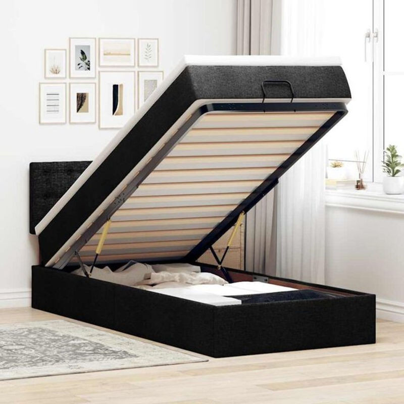 vidaxl Polsterbett Ottomane mit Matratze und LED in Schwarz aus Stoff, B/T/H: 80 x 200 x 88 cm - Bild 1