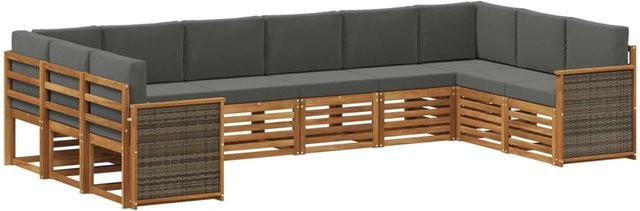 vidaXL Ecksofa Set in L-Form aus massivem Akazienholz mit Kissen in Anthrazit - Bild 1