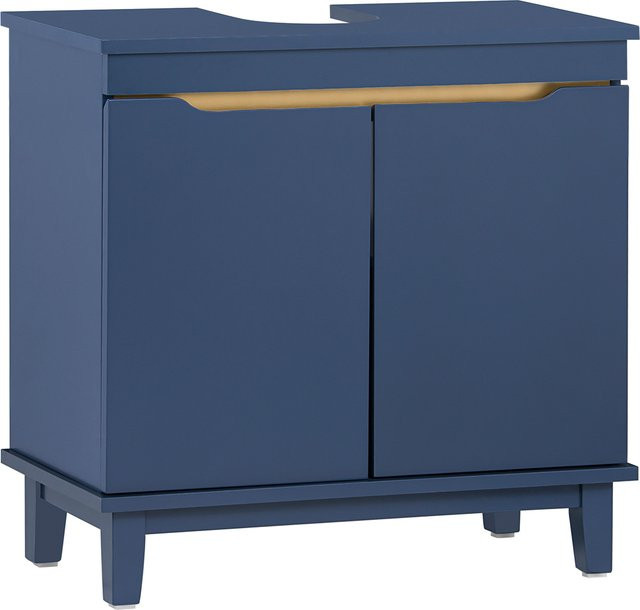 SoBuy Waschbeckenunterschrank BZR113 aus Kiefer mit 2 Türen in Blau, B/T/H: 60 x 30 x 59 cm - Bild 1