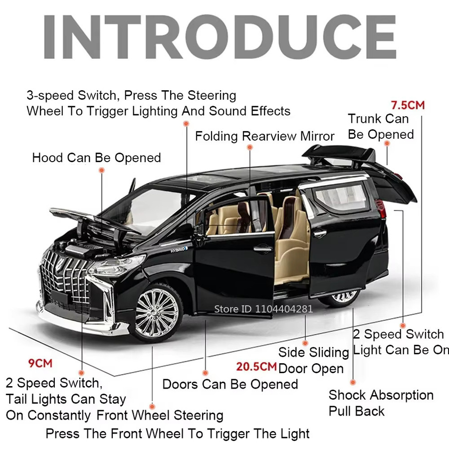 MAKEDA Alphard RAV4 Legierungsmodell, 1:24, mit Sound und Licht - Bild 5