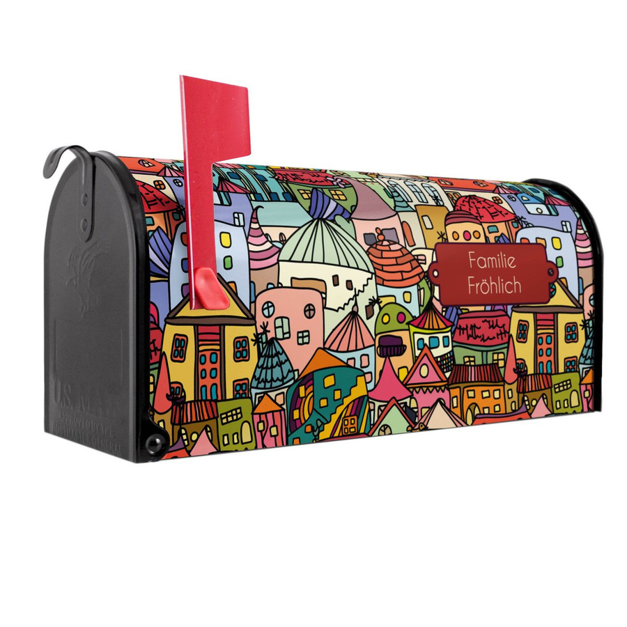 Banjado Amerikanischer Briefkasten Funky Town in Schwarz mit roter Fahne aus Stahl, B/H/T: 48,0 x 22,0 x 17,0 cm - Bild 1