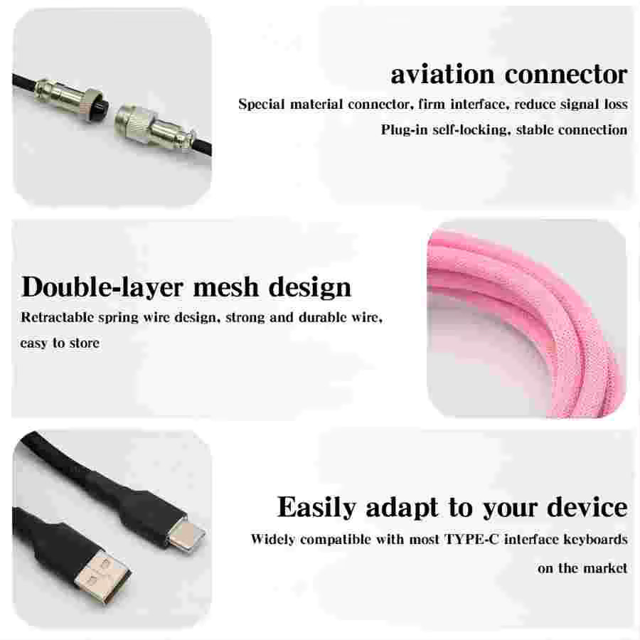 Spiralförmiges Tastaturkabel USB-C auf USB-A mit Aviator-Stecker aus Metall in Weiß, Länge: 1,5 m - Bild 3