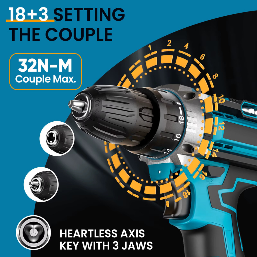 Kabelloses Schlagschlüssel und Bohrer Combo Kit 21V mit 520Nm Drehmoment und 32Nm Bohrtrieb in Blau - Bild 2