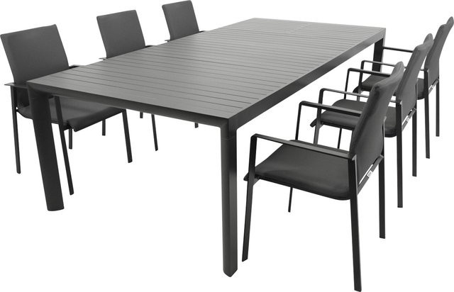 DEGAMO Garten-Garnitur LAGOS XL 7-teilig aus Alu und Kunstgewebe in Anthrazit und Grau mit modernem Design - Bild 1