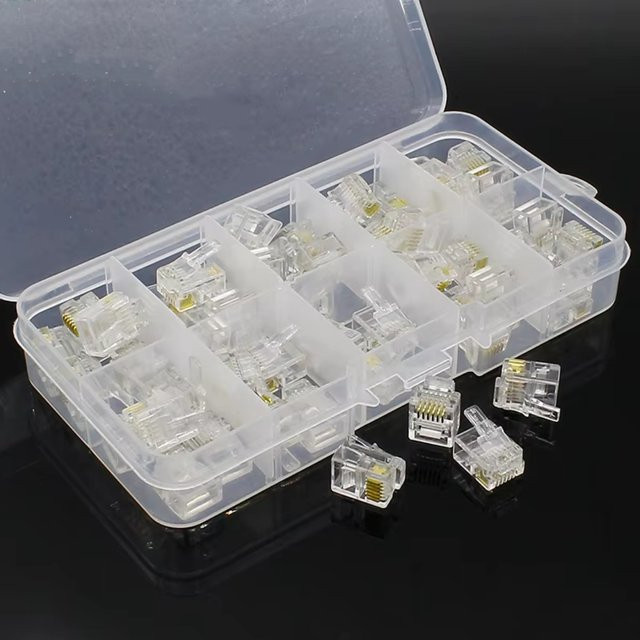 ELECAPITAL RJ11 6P6C Modular Jack Netzwerk Stecker 6 Pin in transparent, 50 Stück im Karton - Bild 1