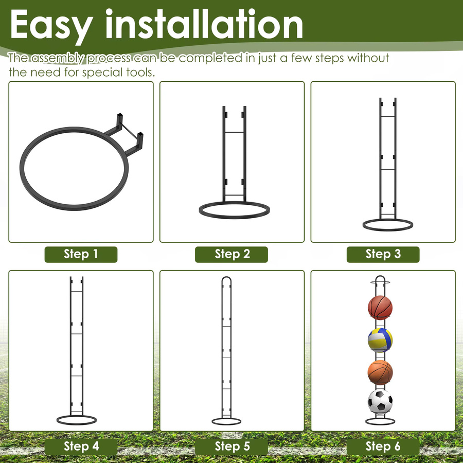 Willstar Basketball Lagerung Rack aus Metall mit 4 bis 5 Schichten für Basketball, Fußball und Volleyball, tragbare vertikale Ballhalterung für Indoor und Outdoor - Bild 5