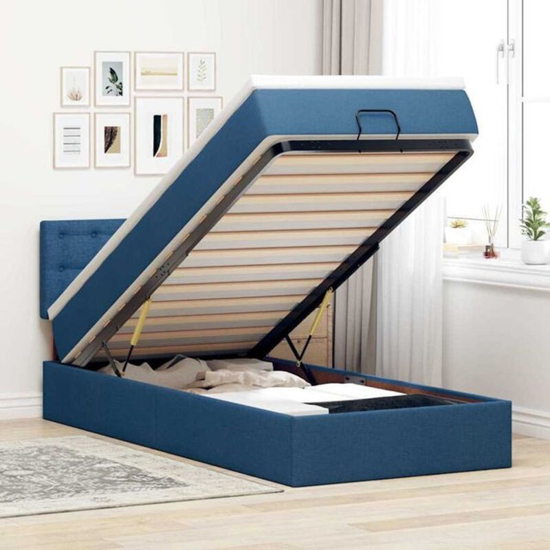vidaxl Ottoman Polsterbett mit Matratze und LED-Beleuchtung in Blau, B/T/H: 90 x 190 x 78 cm - Bild 1