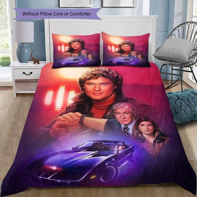 LOLO IU Knight Rider Bettwäsche-Set mit KITT Motiv, weiches Polyester-Bettwäsche-Set bestehend aus Bettbezug und Kissenbezügen, Mehrfarbig, B/H: 200 x 220 cm - Bild 1