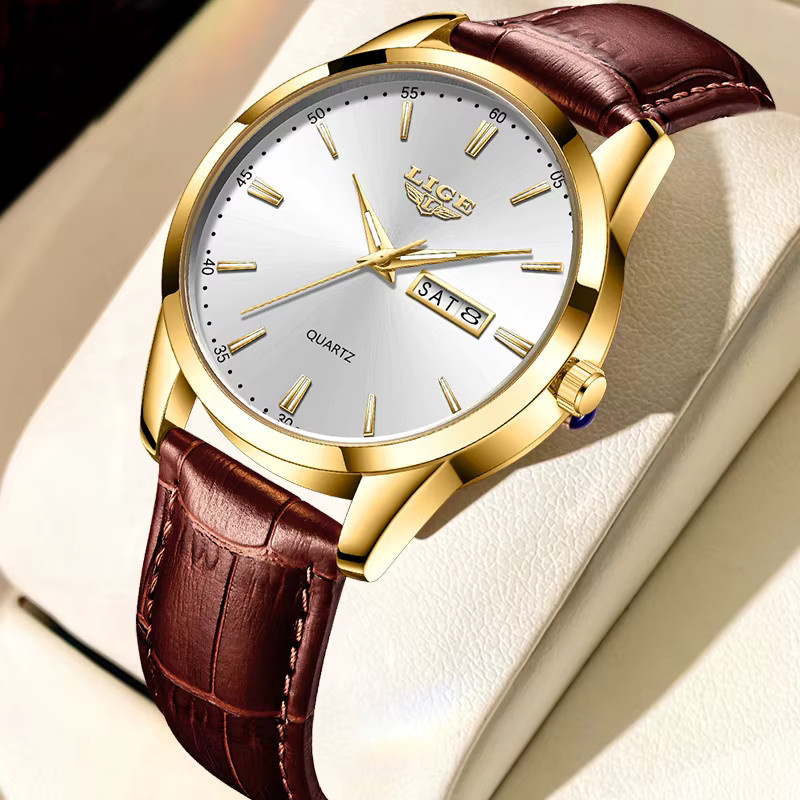 LIGE Armbanduhr Quarz, Leder, Weiß, Gold, Bicolor, Damen - Bild 6