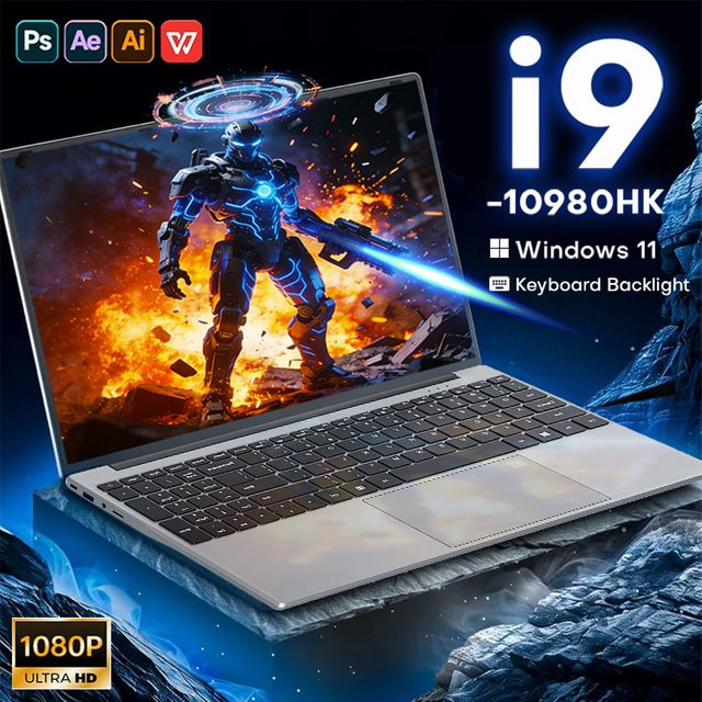 Gaming-Laptop mit Windows 11 Pro, Intel Core i9 10980HK, 16GB RAM, 256GB SSD, Fingerabdruck-Sensor und Hintergrundbeleuchtung, Farbe: Silber - Bild 1