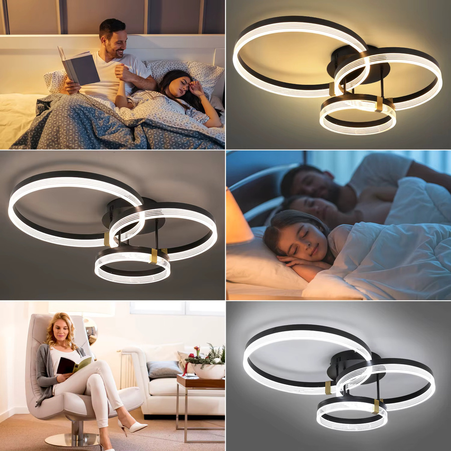 Oyajia LED-Deckenleuchte mit 3 Ringen, dimmbar, 42 W, 3-farbiges Licht mit Fernbedienung, Durchmesser: 70 cm - Bild 6
