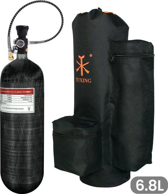 TUXING Kohlefaser-Zylinder mit Hochdruck-Füllstation und Regulierventil, Schwarz, 6,8 l, 4500 Psi 300 Bar, M18*1,5 - Bild 1