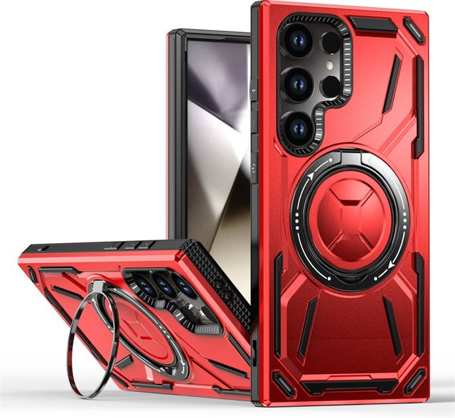 Military Armor Cover Magnethülle mit Metallringhalter für Samsung Galaxy S24 S23 S22 Ultra Plus A15 A25 A35 in Grün und Rot - Bild 1
