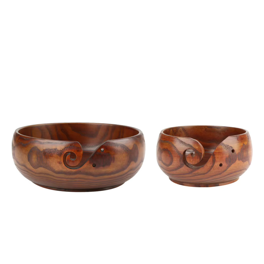 Handgefertigte Holzgarnschale von TOPINCN in Braun, runde Strickschale und Häkelschale im rustikalen Design, Durchmesser: 13 cm - Bild 5