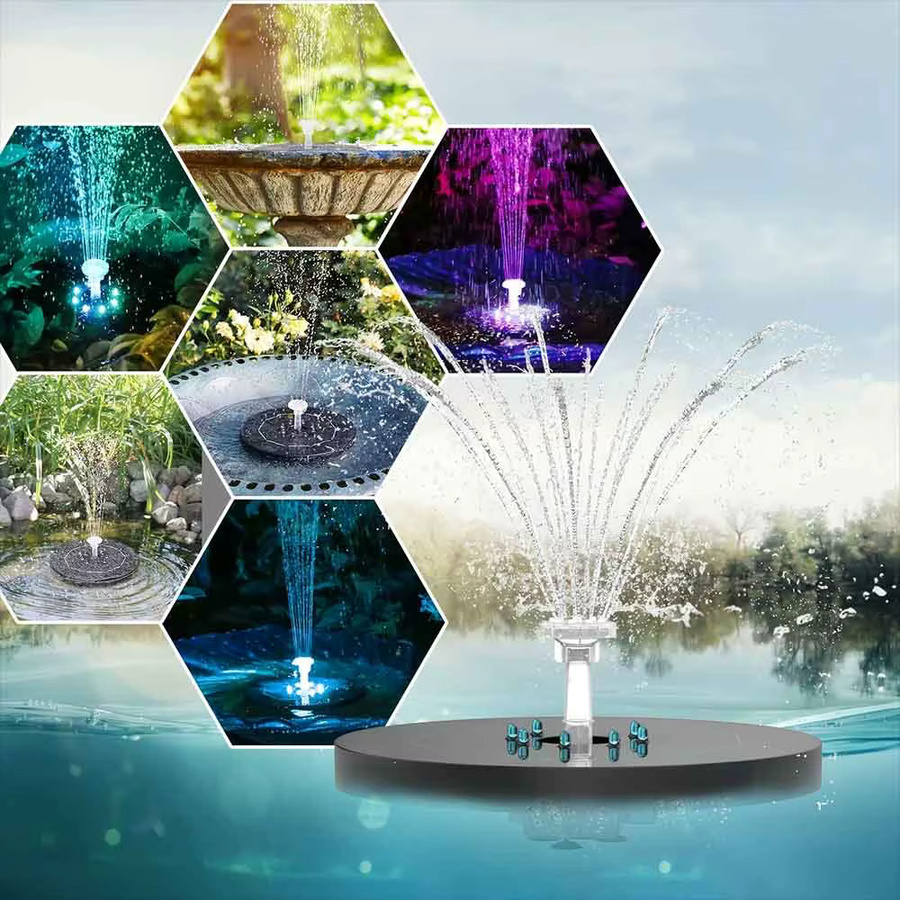 SHENZHITECH Solar-Vogelbadbrunnen mit RGB-LED-Lichtern und zwei Betriebsmodi für Garten und Teich, Multicolor - Bild 4