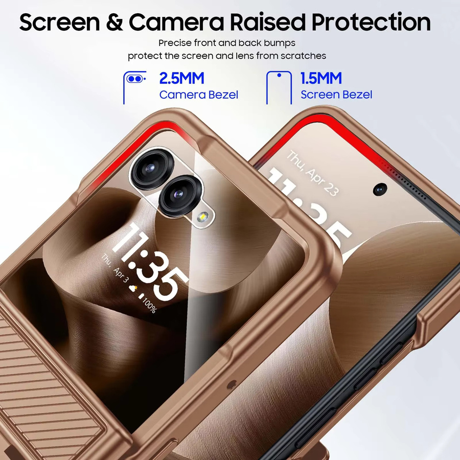 BANGZAO Brieftaschenhülle für Motorola Razr 50 2024 und Razr 60 2025 mit Scharnierschutz, Kartenclip, RFID-Abschirmung und Displayschutzfolie in Gold - Bild 5