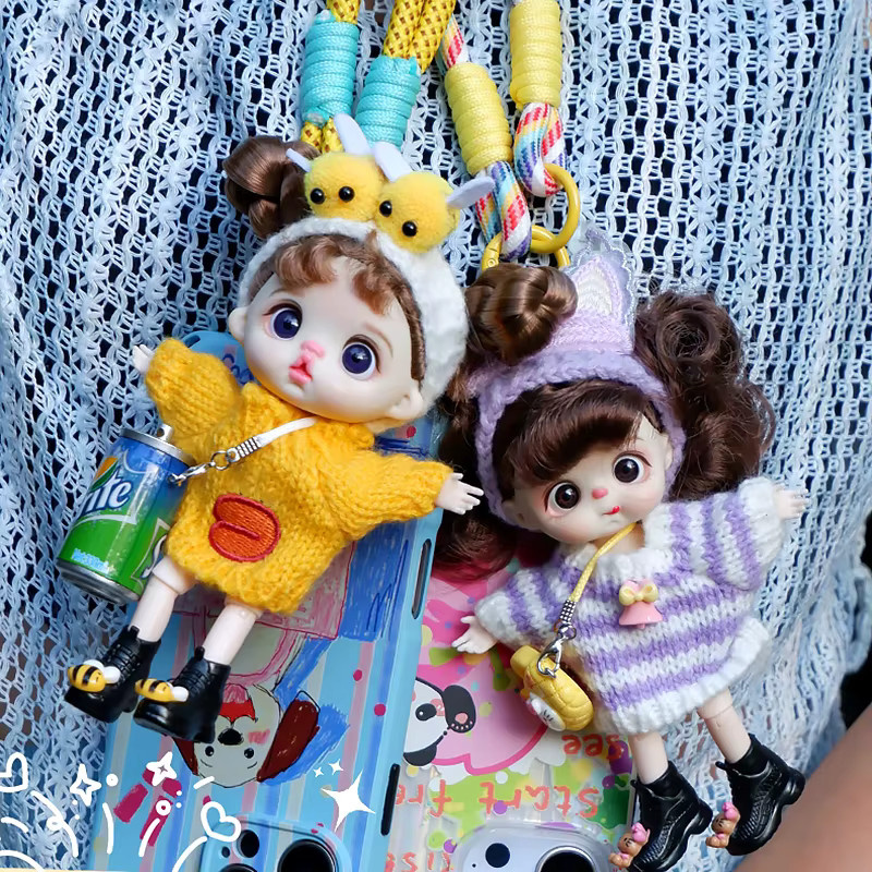 Handgemachter Häkel-Pullover aus Wolle als Zubehör für Mini BJD und OB11 Puppen, Mehrfarbig - Bild 3
