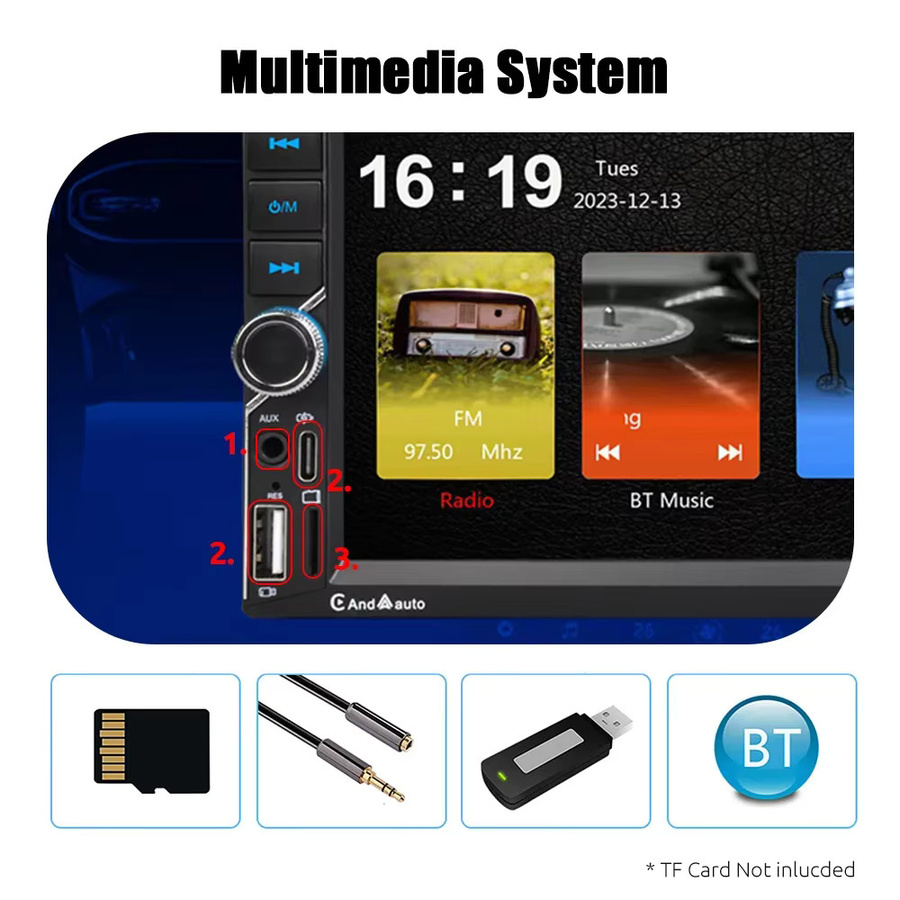 ESSGOO Universal Autoradio mit 7 Zoll IPS-Touchscreen, Wireless CarPlay, Android Auto, Bluetooth, USB-C und Lenkradsteuerung in Schwarz - Bild 3