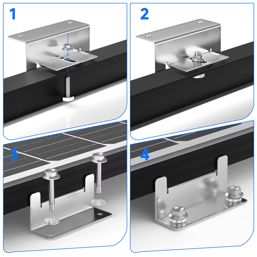 RVPOZWER 4-teiliges Set Solarpanel-Montagehalterungen aus Aluminium in Silber für Dächer und netzunabhängige Anwendungen - Bild 4
