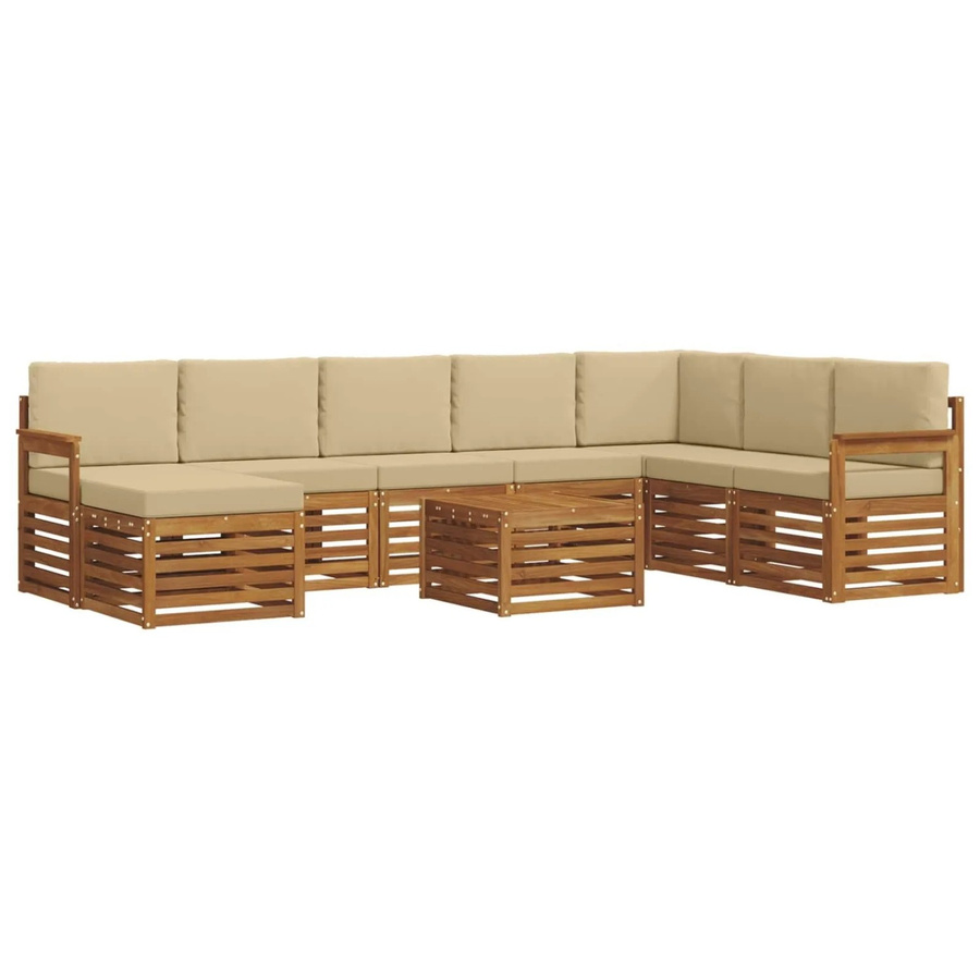 vidaXL Sofagarnitur 9-teilig aus Massivholz Akazie in Natur und Beige mit Polsterung und Kissen - Bild 2