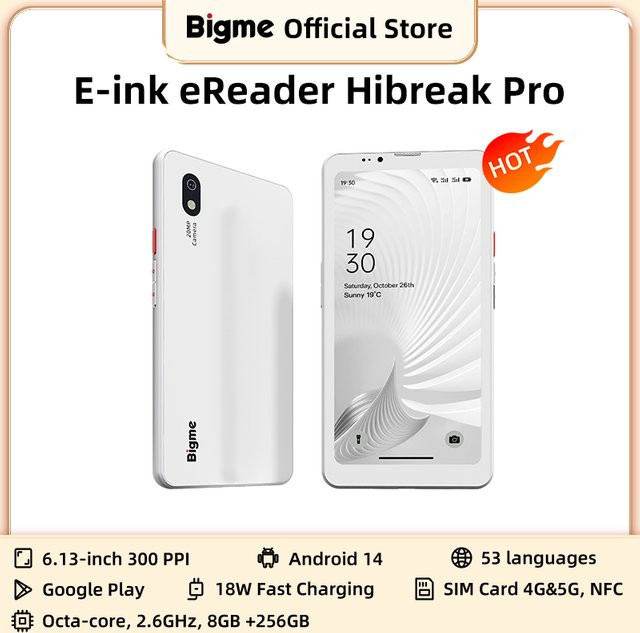 BIGME Hibreak Pro E-Reader mit 6,1 Zoll E-Ink Display, 256GB ROM, 8GB RAM, Android 14 und NFC, Schwarz-Weiß - Bild 1