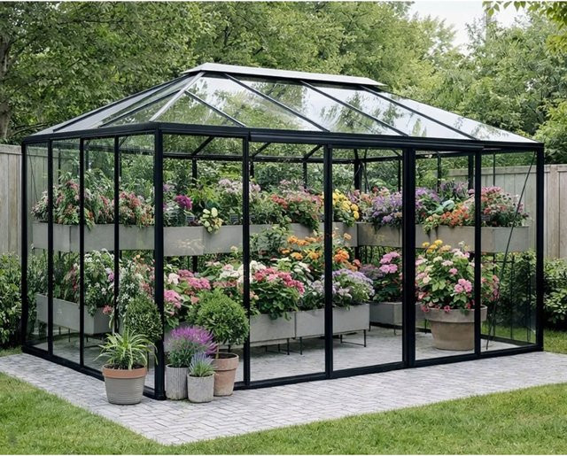 Bloomcabin Pyramiden-Gewächshaus GHP3 aus Aluminium und Sicherheitsglas in Schwarz - Bild 1