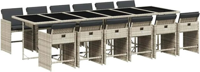 vidaXL 13-teilige Garten-Essgruppe aus Poly-Rattan in Anthrazit und Hellgrau mit wetterfesten Kissen und Hartglas-Tischplatte - Bild 1
