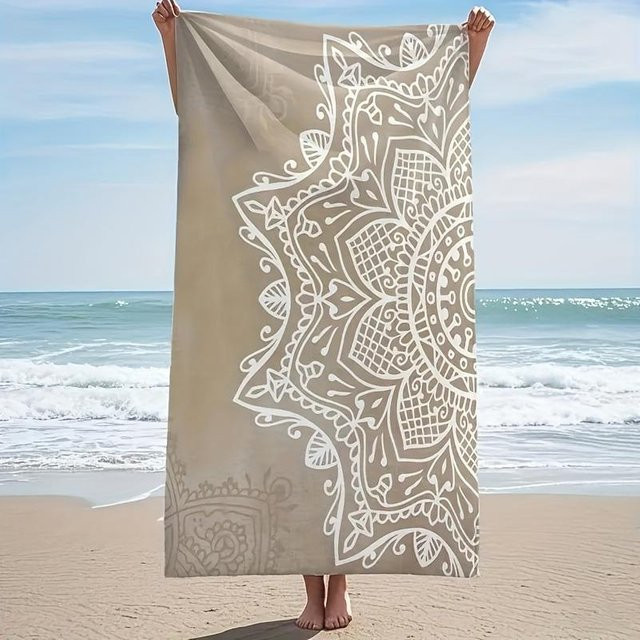 Strandtuch JMG Household Supplies mit weißem Mandala-Design in Beige, B/B: 80 x 160 cm - Bild 1