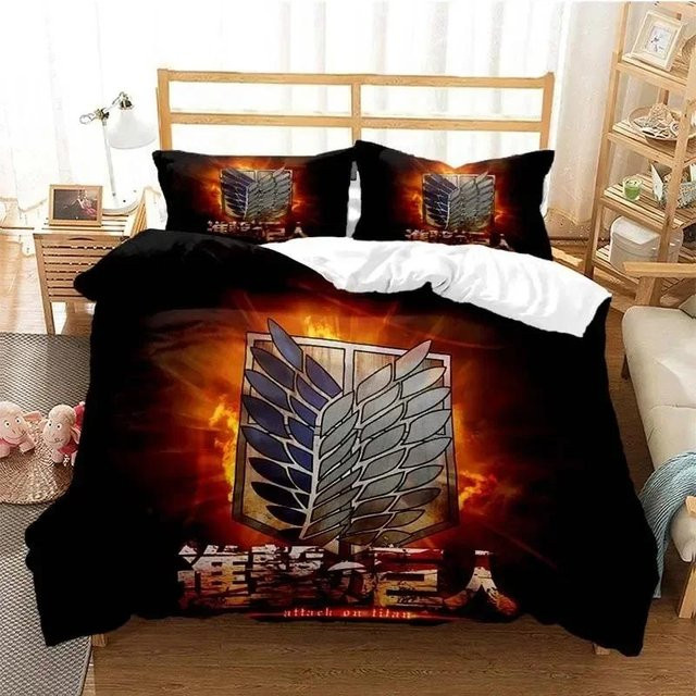 Lodestar Attack on Titan AOT Bettwäscheset mit Eren Yeager Motiv, Schwarz, Material: Mikrofaser-Polyester, Breite: 70 cm, Länge: 133 cm - Bild 1