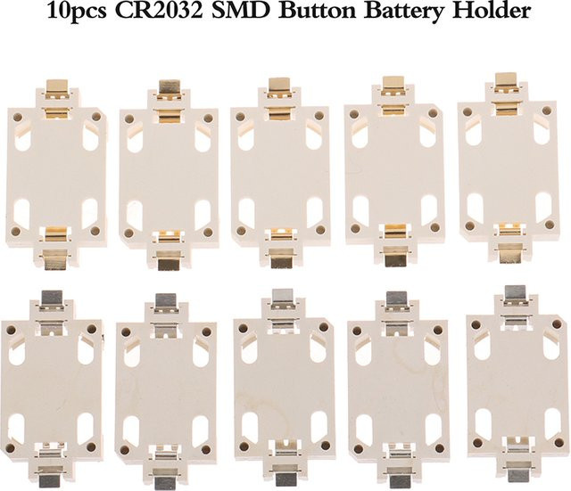 10 Stück SMD-Knopfbatteriehalter für CR2032, Cr2025, Bs-6 in Weiß, vergoldet und verzinnt - Bild 1