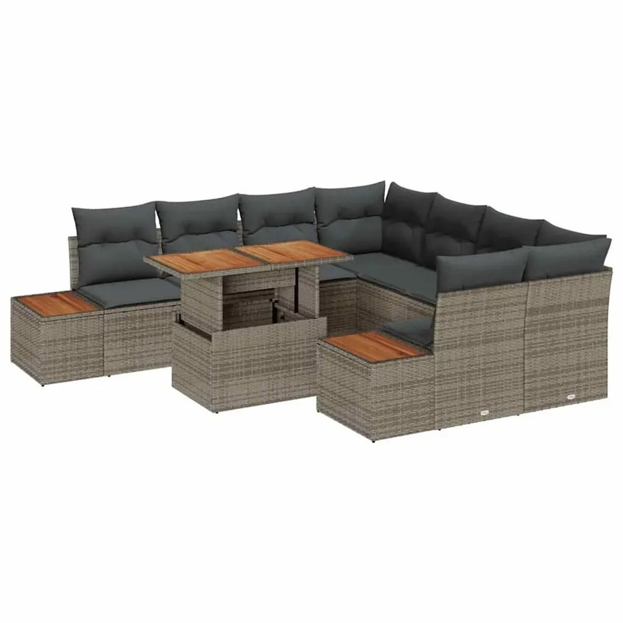 vidaXL 9-teiliges Garten-Sofaset aus Poly-Rattan und Stahl mit Kissen in Grau - Bild 2