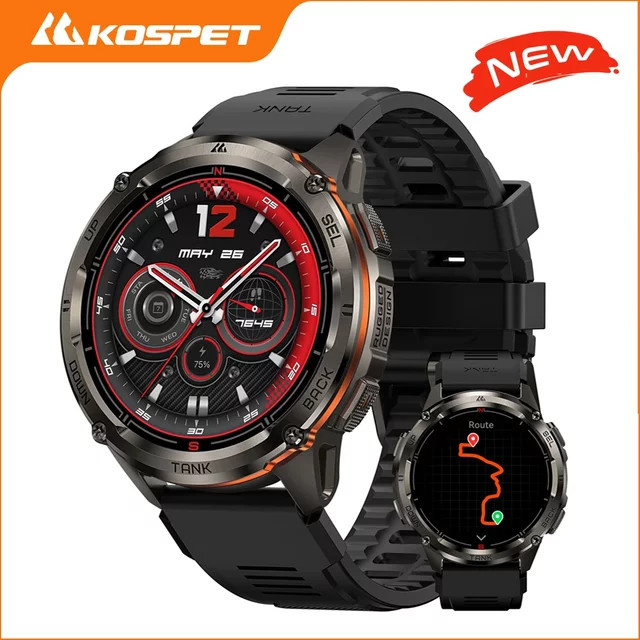 KOSPET TANK T3 Ultra Smartwatch für Männer mit GPS, Edelstahlgehäuse, 50 m wasserdicht und IP69K-Schutz, kompatibel mit Android und iOS - Bild 1